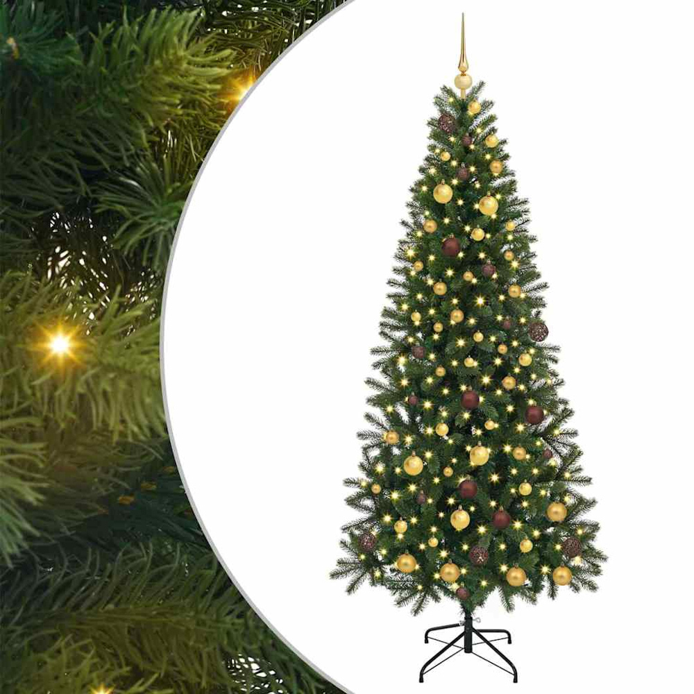 vidaXL Pre-Lit Gold and Bronze Baubles Green Artificial Christmas Tree 7ft Image 2