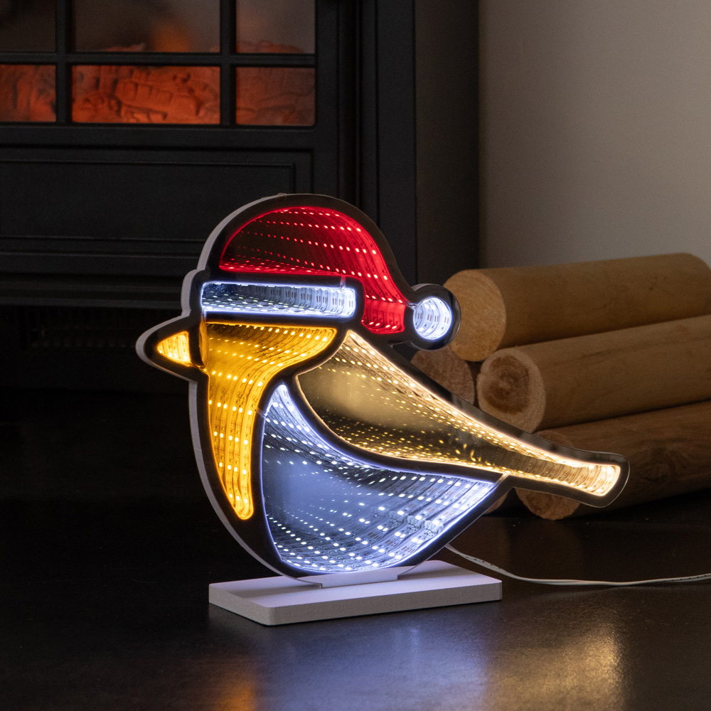 Samuel Alexander LED Light Up Robin Infinity Mirror Christmas Decoration 32cm Image 3