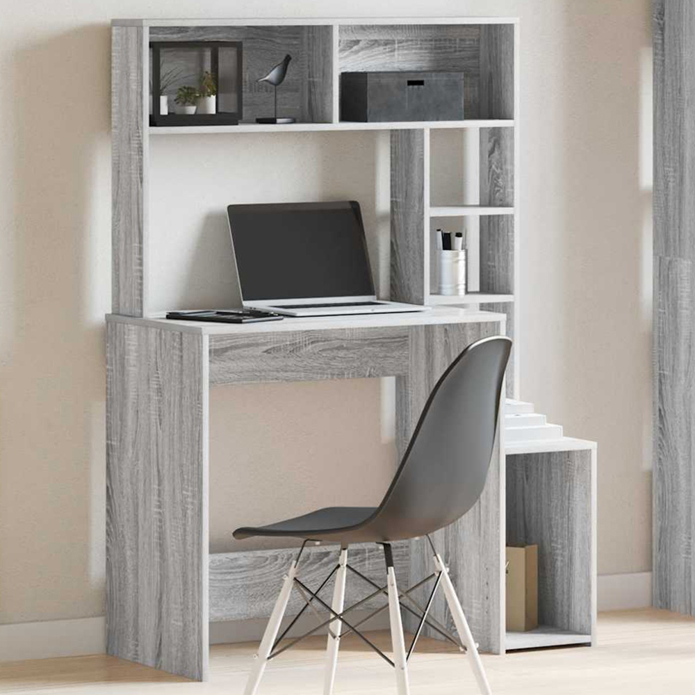 vidaXL 6 Shelf Computer Desk Grey Sonoma Image 1