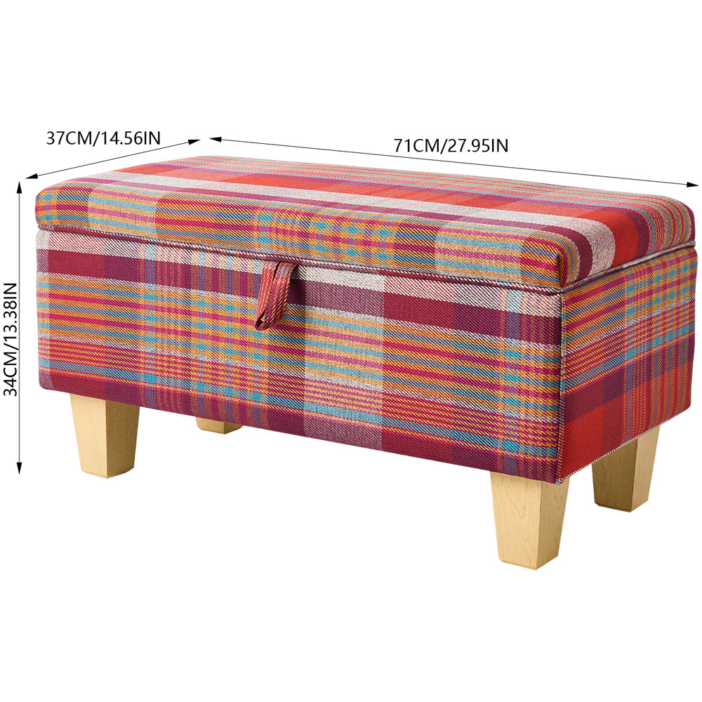 Living and Home Red Tartan Linen Storage Ottoman Bench Image 9