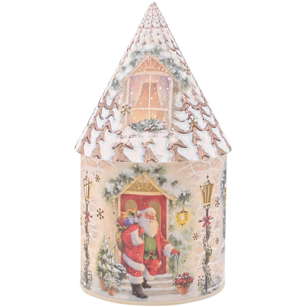 The Seasonal Gift Co Father Christmas at the Door Round LED House Lantern 21cm Image 1
