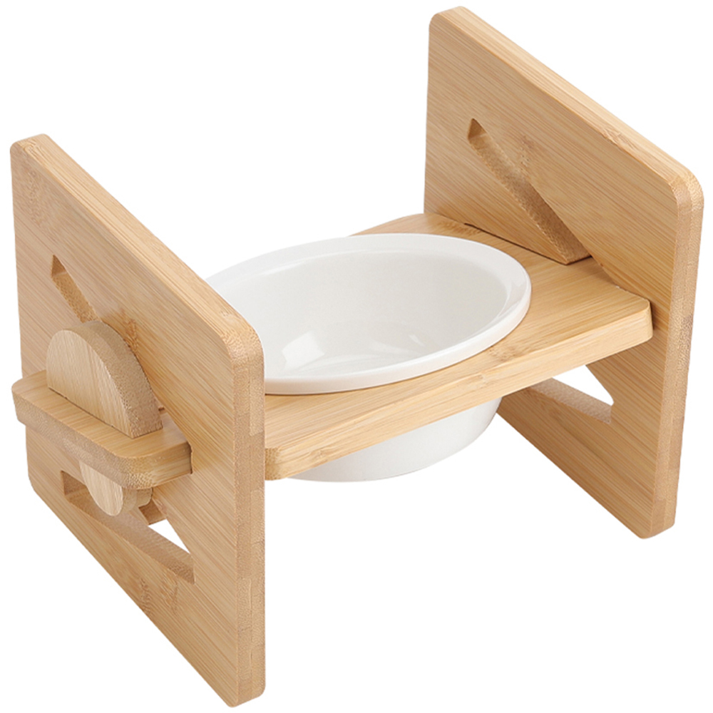 H&O Direct Single Bowl Height Adjustable Bamboo Pet Feeder Image 3