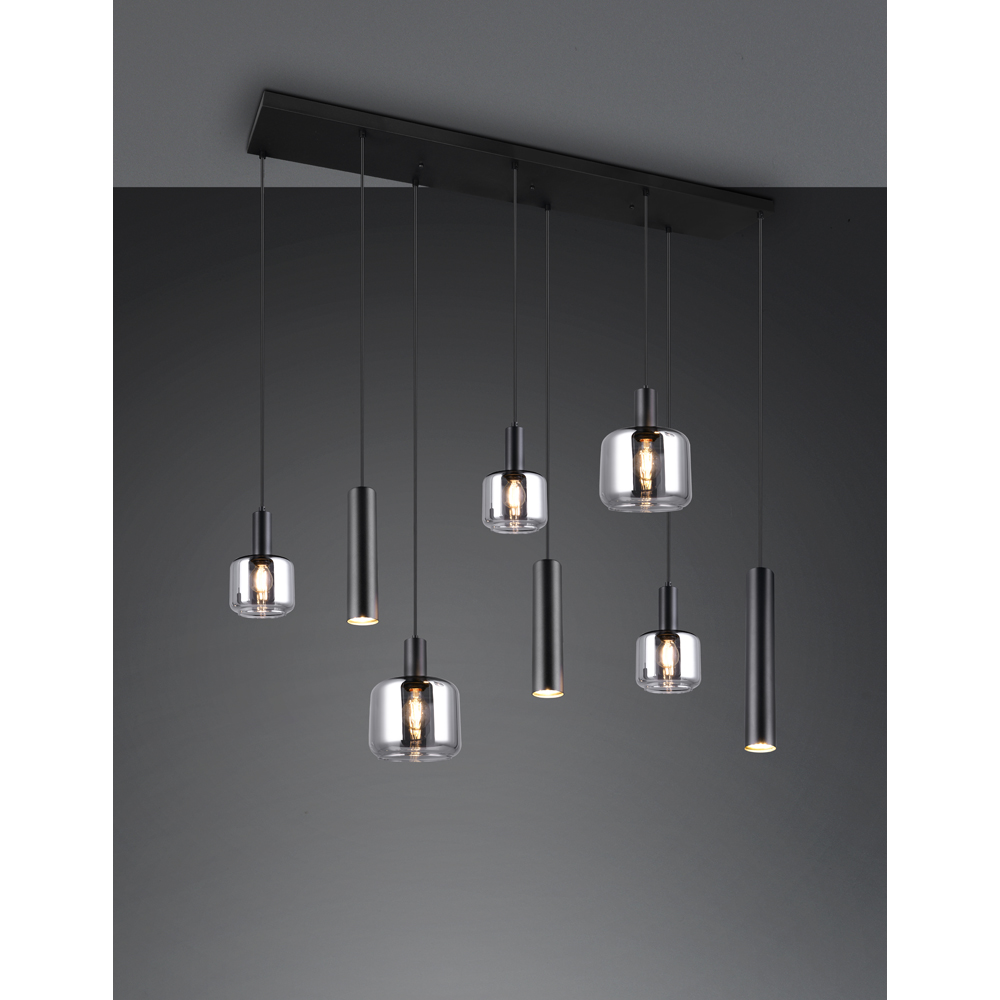 TRIO Mataro 8 Light Matt Black Ceiling Pendant Light Image 2