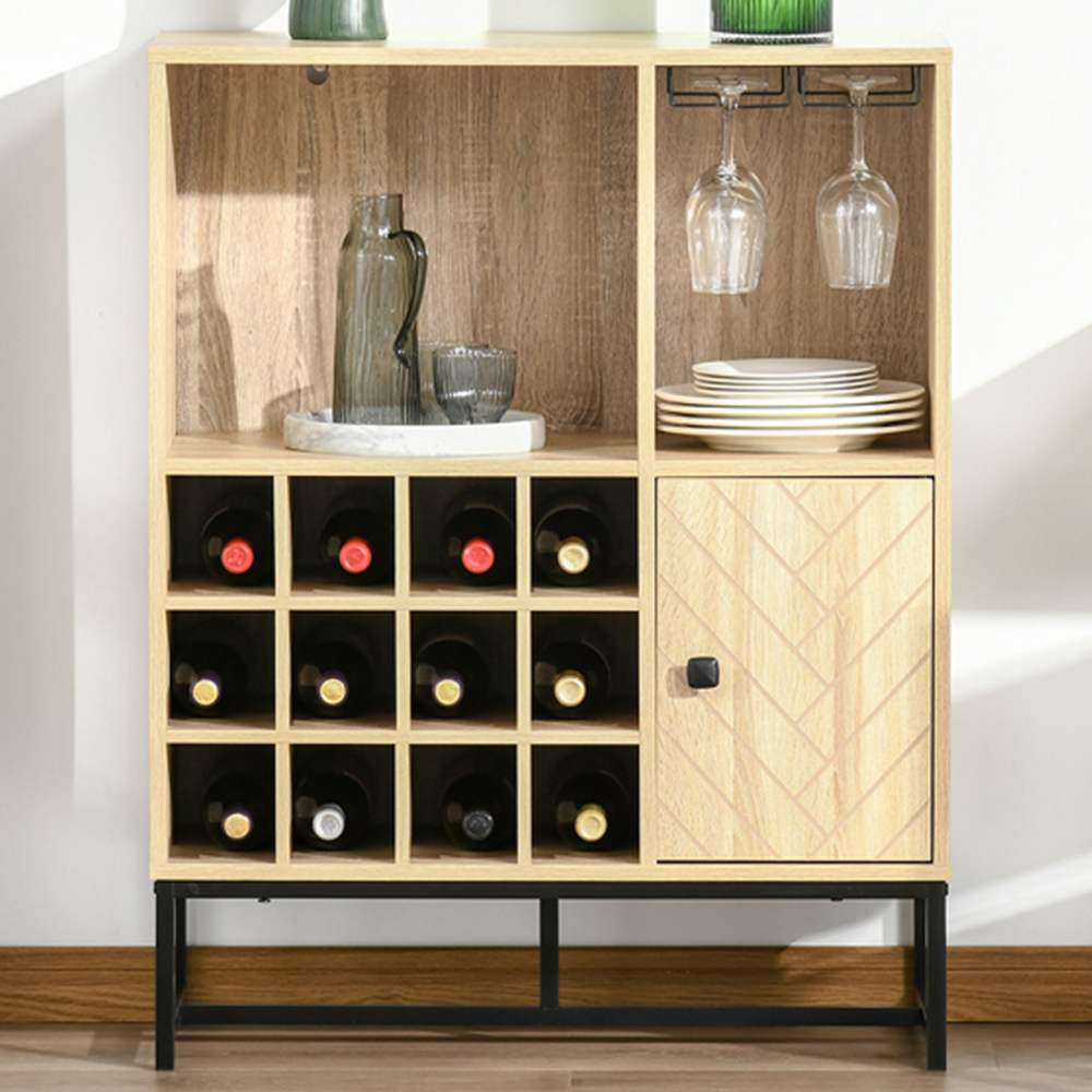 Portland Single Door 2 Shelf Brown Drinks Cabinet with 12 Bottle Wine Rack Image 1