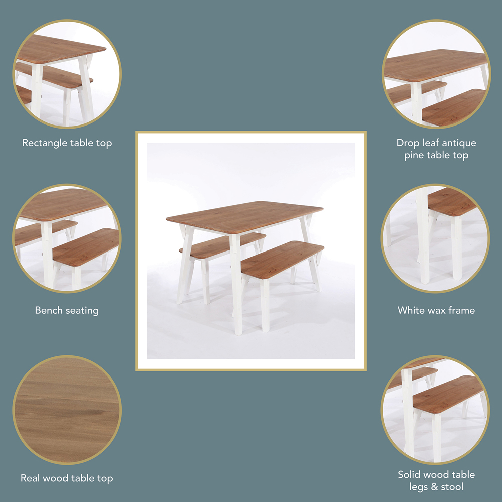 Core Products Corona 4 Seater Large Rectangular Dining Table Bench Set White Image 4
