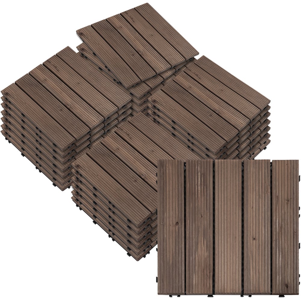 Outsunny Charcoal Grey Solid Wood Interlocking Deck Tiles 30 x 30cm 27 Pack Image 1