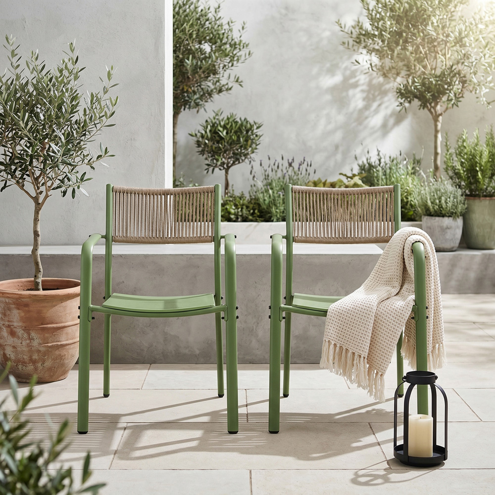 Core Products Set of 2 Moss Green Rope Back Effect Metal Garden Bistro Armchair Image 6