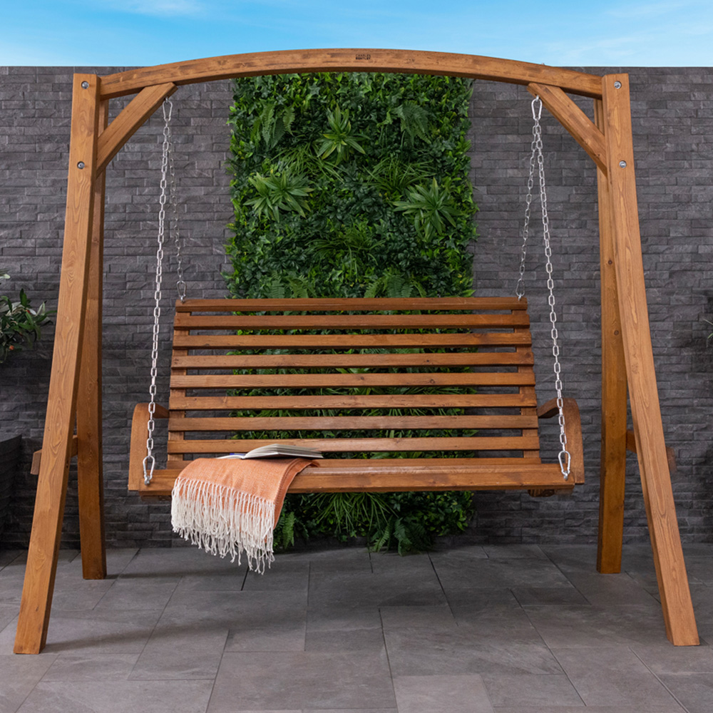 Charles Bentley 3 Seater Wooden Garden Swing Chair Image 1