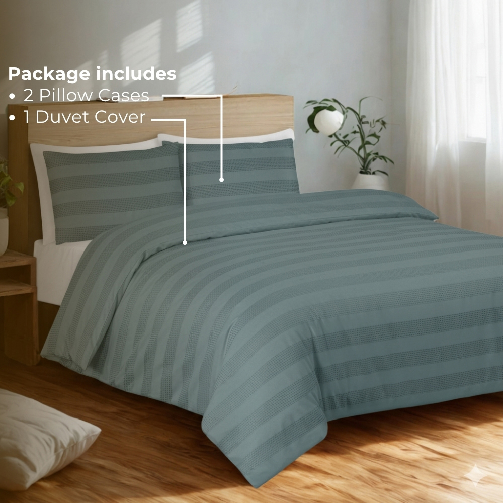 MHG Living Super King Size Marley Dobby Waffle Striped Duvet Set Image 2