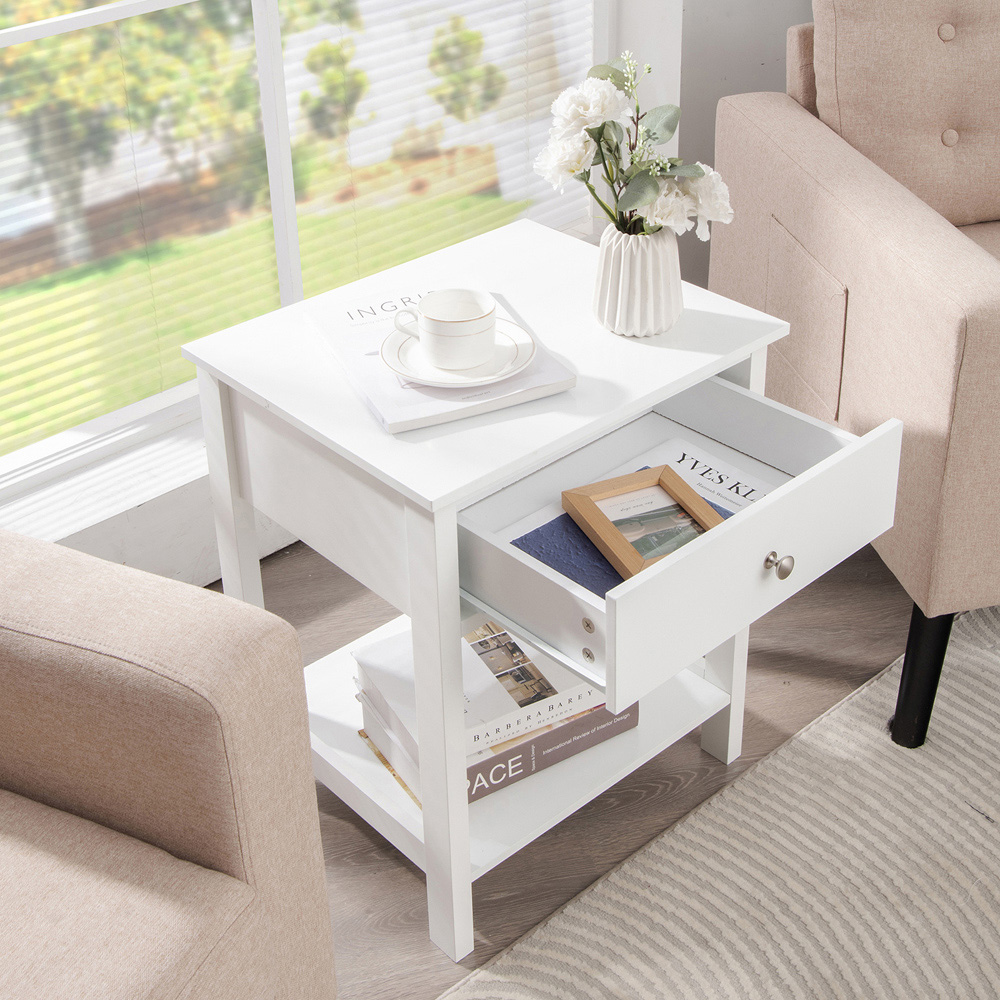 Costway Single Drawer White Wooden Nightstand Set Of 2 Image 5