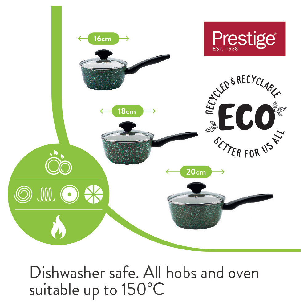 Prestige Eco 3 Piece Green Saucepan Set Wilko