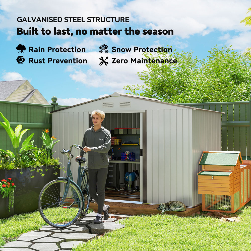 Outsunny 9 x 6ft Silver Metal Apex Garden Shed Image 3