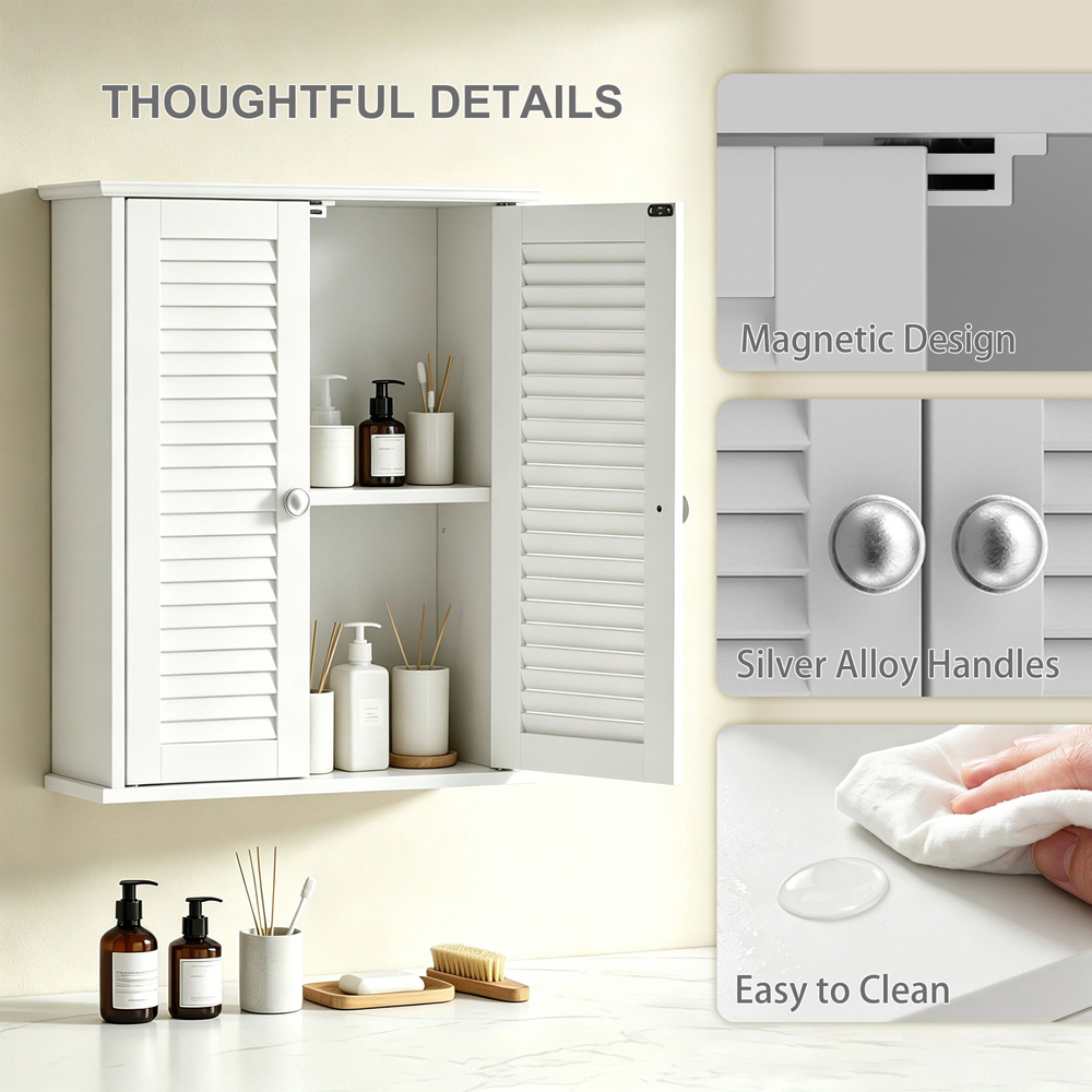 HOMCOM 2 Louvered Door White Wall-Mounted Bathroom Cabinet Image 8