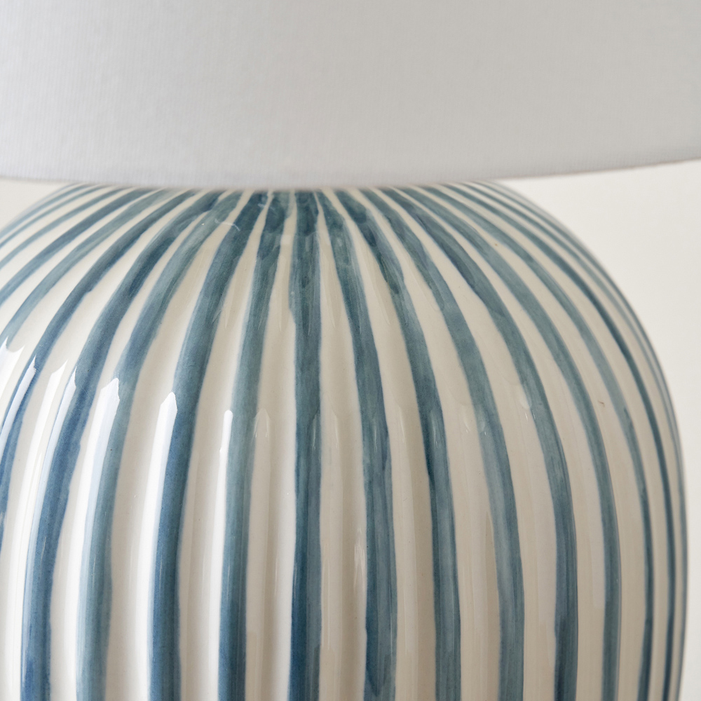 Pacific Lifestyle Cannes White Fabric Shade Blue and White Stripe Ceramic Table Lamp Image 3