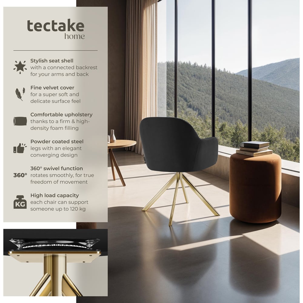 tectake Lona Set of 6 Black and Gold Velvet Fabric Accent Chair Image 6