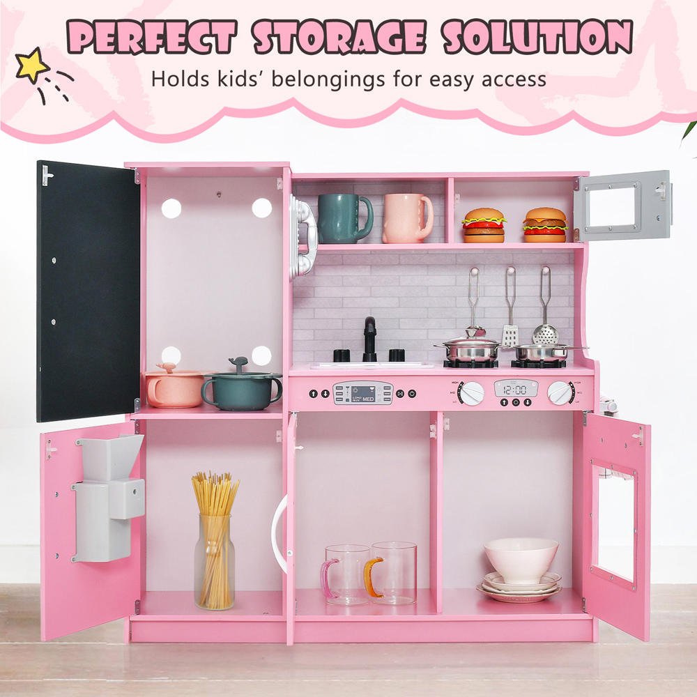 Costway Pink Toddler Pretend Kitchen Playset with Accessories Image 4