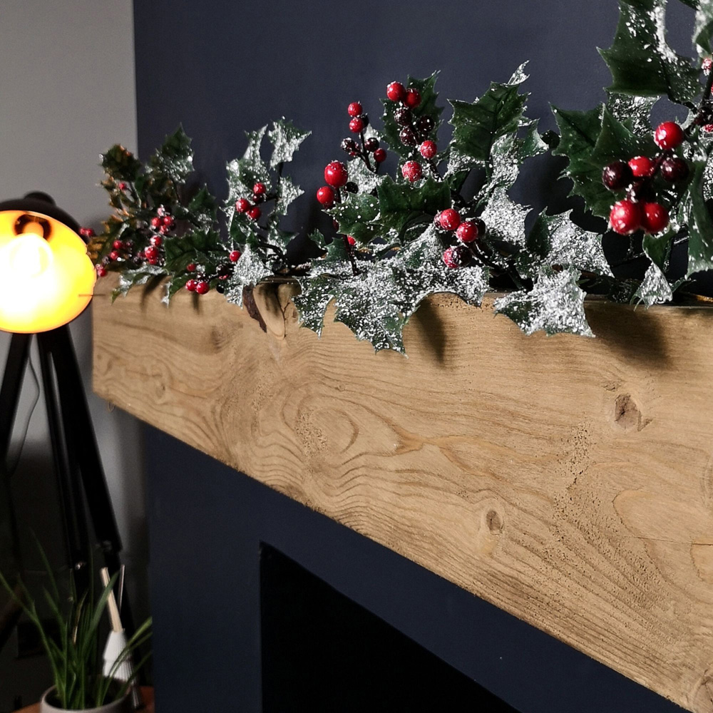 Samuel Alexander Frosted Green Holly Glitter Christmas Garland with Leaf and Berry 180cm Image 3