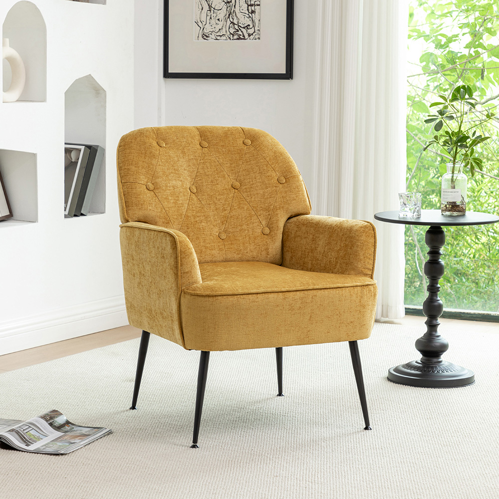 Living and Home Yellow Chenille Upholstered Leisure Chair with Armrests Image 8