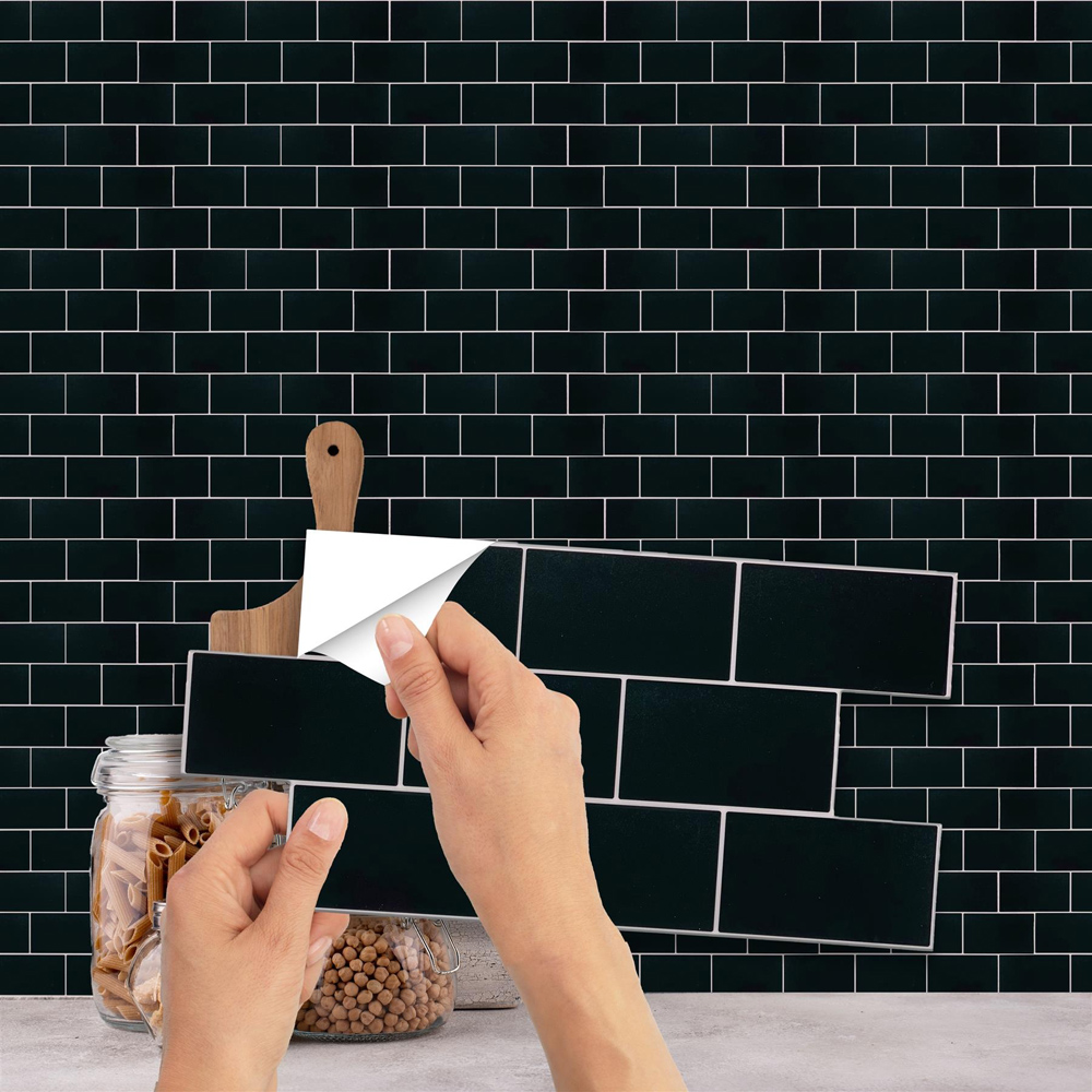 Wallplus Black Mosaic Wall Tile Sticker 15.4 x 30.5 cm 12 Pack Image 7