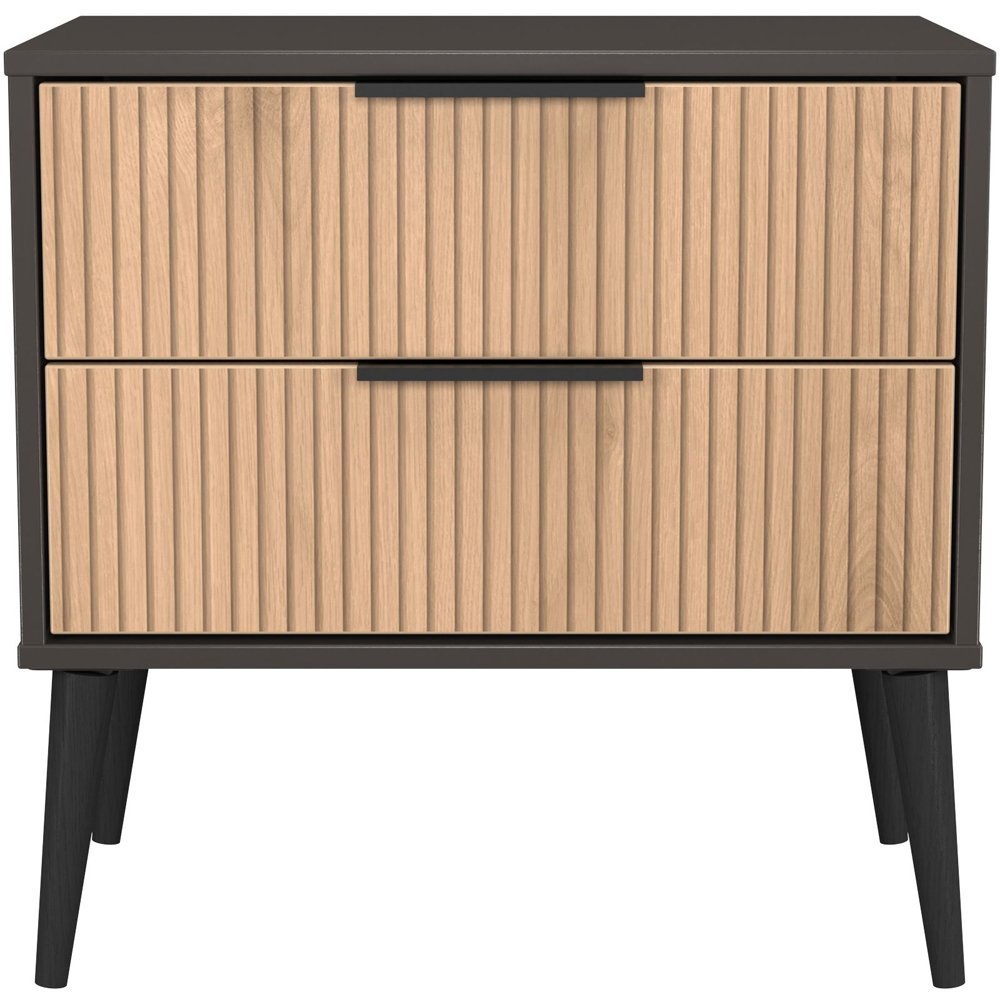 Crowndale Hong Kong 2 Drawer Slatt Effect and Graphite Side Table Ready Assembled Image 2