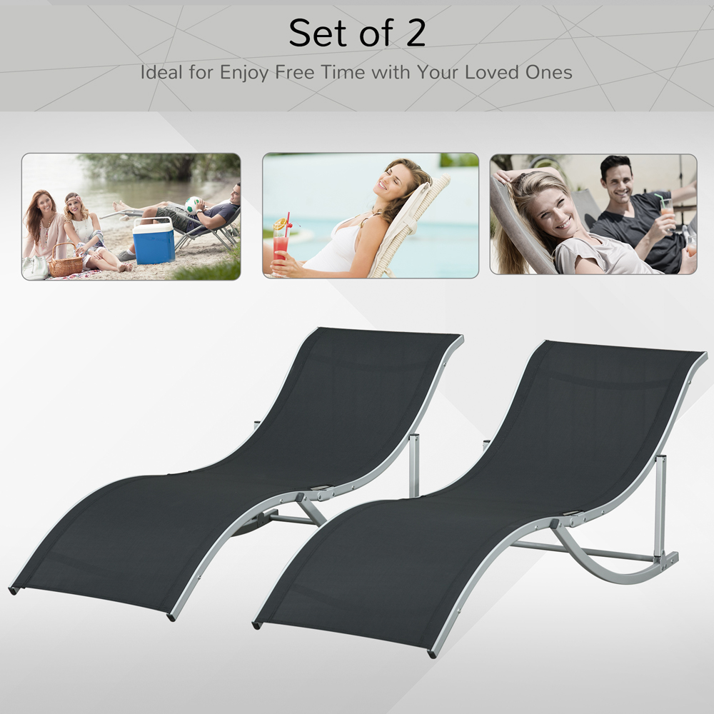 Outsunny Set of 2 Dark Grey S shaped Foldable Sun Lounger Image 4