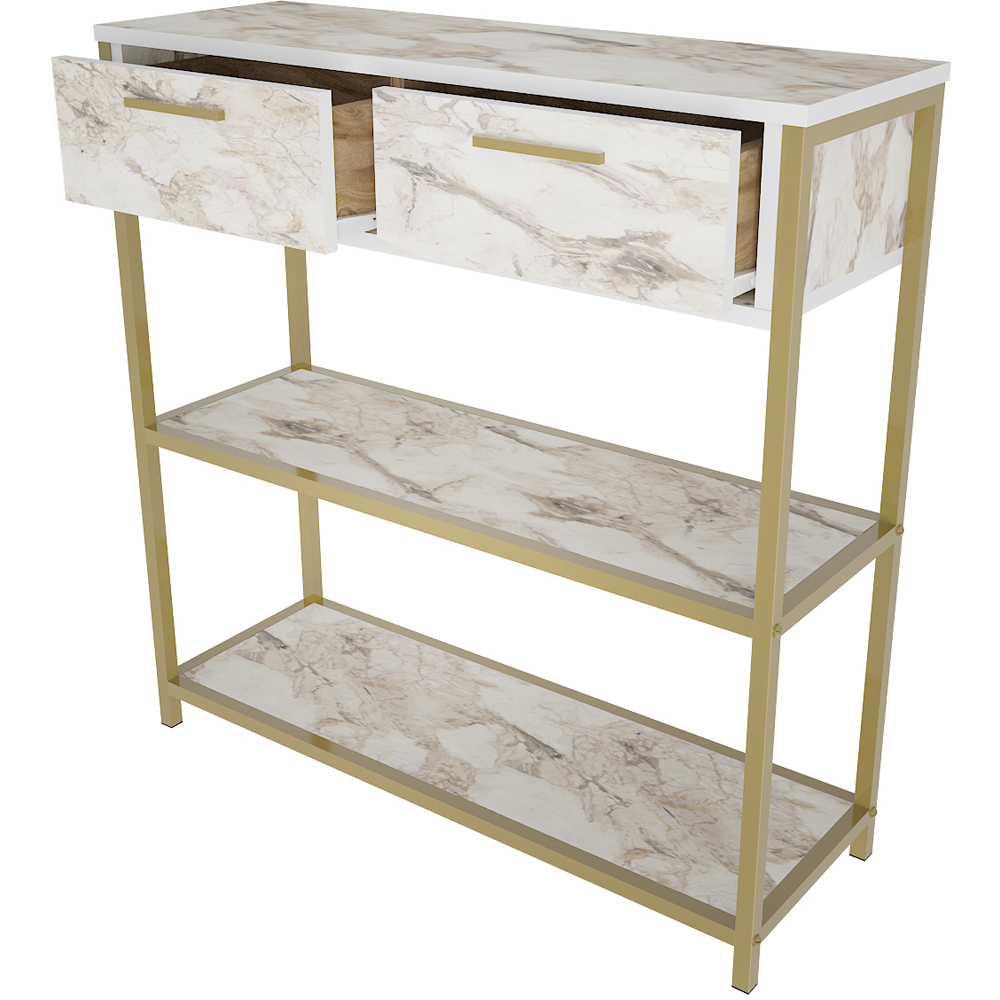 Decorotika Latho 2 Drawer and 2 Shelf White Marble Effect Sideboard Image 2