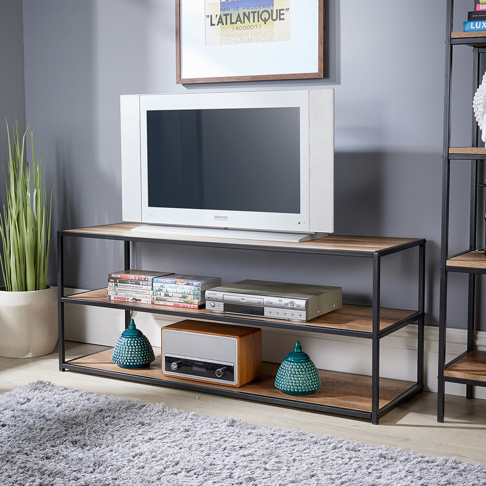 Home Source Oakmere 2 Shelf Black and Oak Effect Industrial TV Unit Image 5