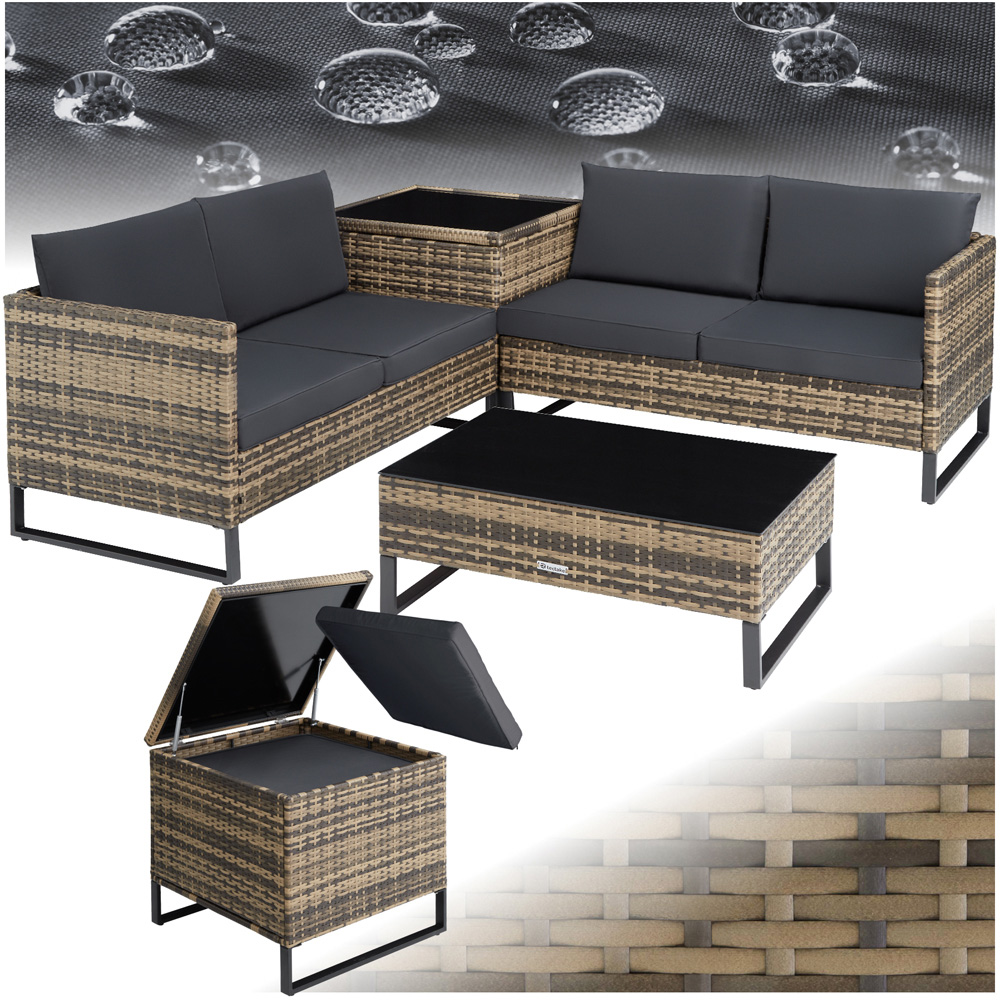 tectake Ostuni 4 Seater Natural Rattan Garden Lounge Set with Storage Box Image 2