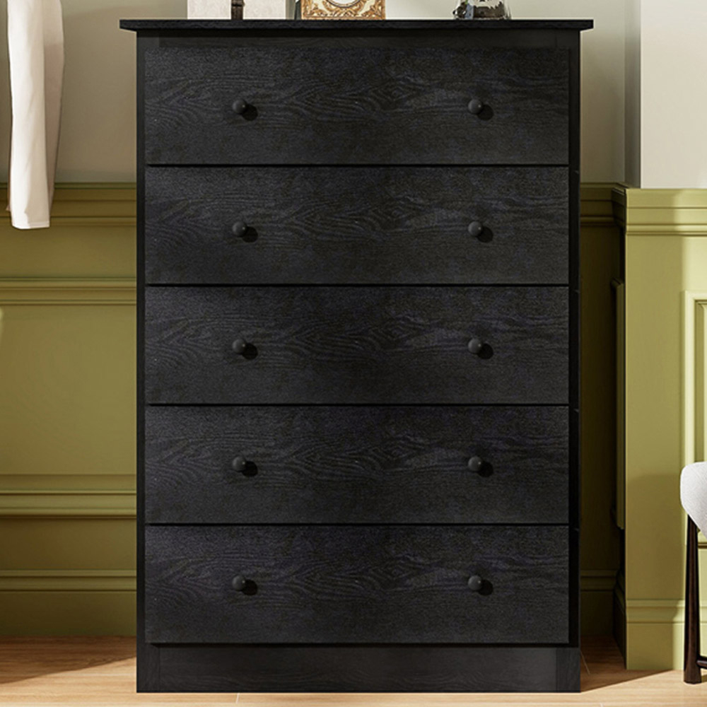 Costway 5 Drawer Black Wooden Chest of Drawer Image 1