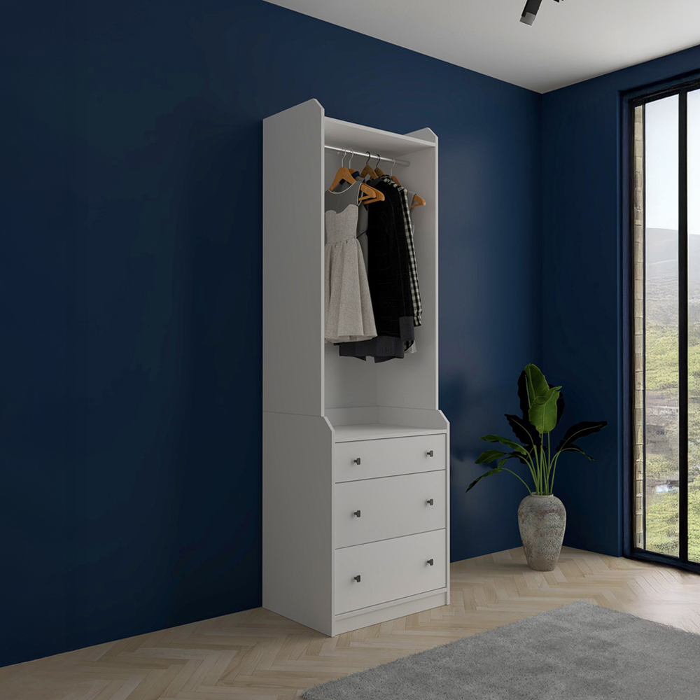 Kudl 3 Drawer White Open Wardrobe Image 4