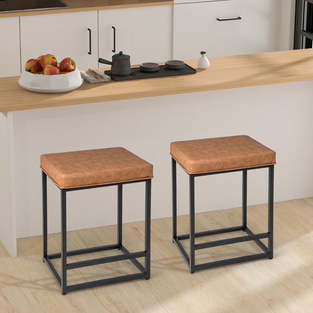 Costway Brown PVC Leather Bar Stool Set of 2 Image 3
