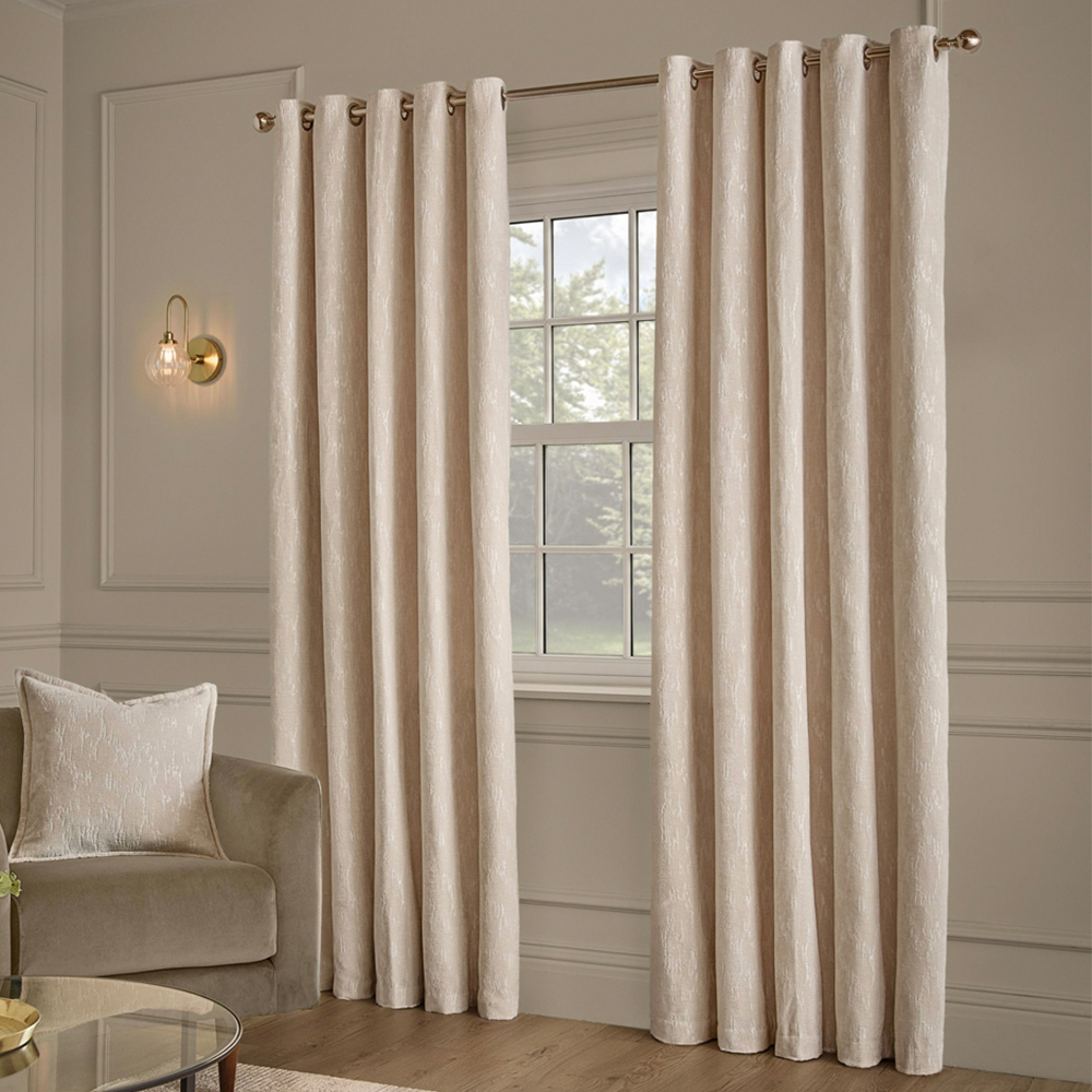 Paoletti Aurelio Ivory Chenille Fully Lined Eyelet Curtains 229 x 137cm Image 1