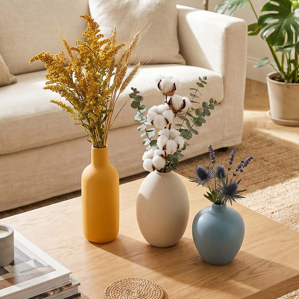 Living and Home Minimalist Muted Tone Ceramic Vase Set of 4 Image 2