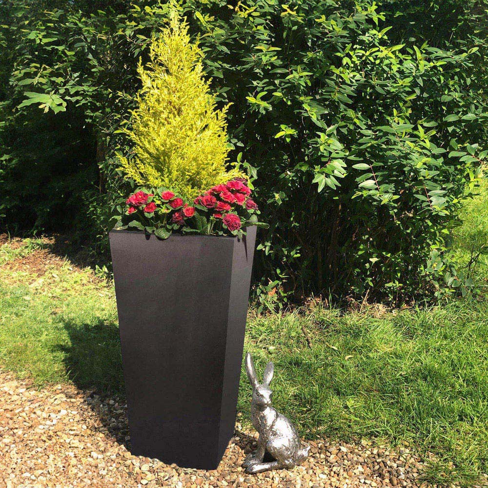wilko Black Light Concrete Fibrestone Tapered Shape Outdoor Plant Pot 65cm Image 4