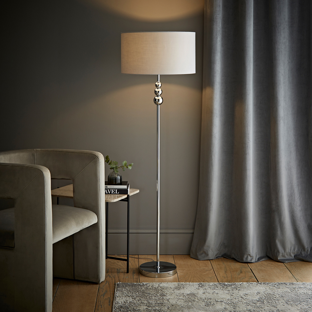 ValueLights Marissa Reni Grey Shade and Chrome Ball LED Floor Lamp Image 2