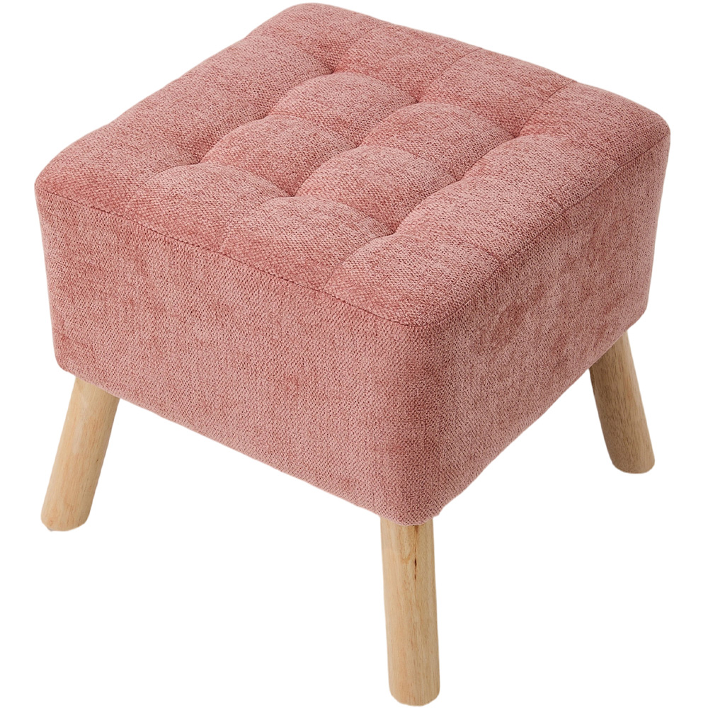Living and Home Pink Chenille Button Tufted Square Footstool Image 2