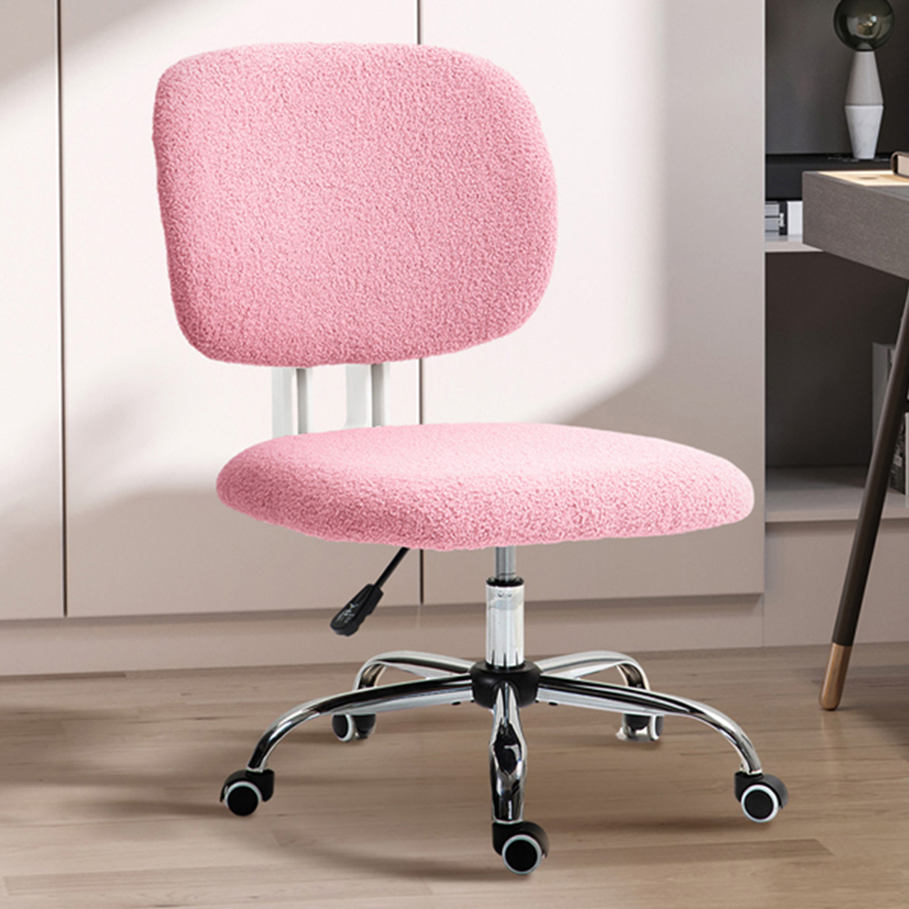 Portland Pink Fluffy Armless Chair with Adjustable Height Image 1