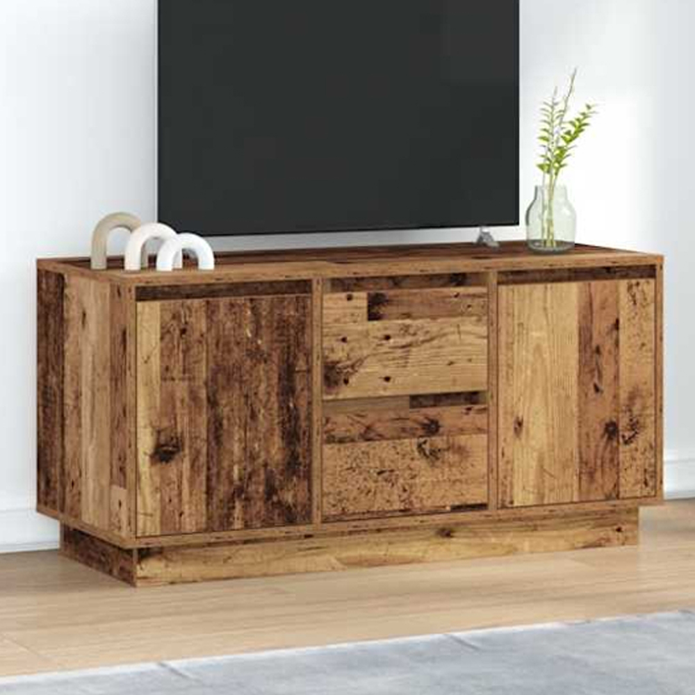 vidaXL 2 Door 2 Drawer Old Wood LED TV Cabinet Image 1