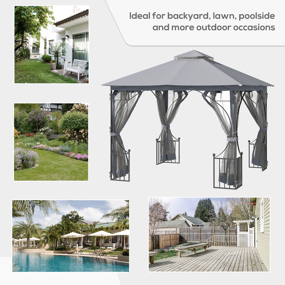 Outsunny 3 x 3m Light Grey Steel Frame Gazebo with Mesh Curtains Image 8
