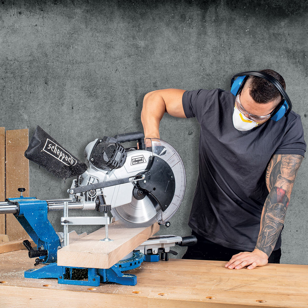 Scheppach HM216 8 inch 24T and 48T TCT Blade Sliding Mitre Saw 2000W Image 2