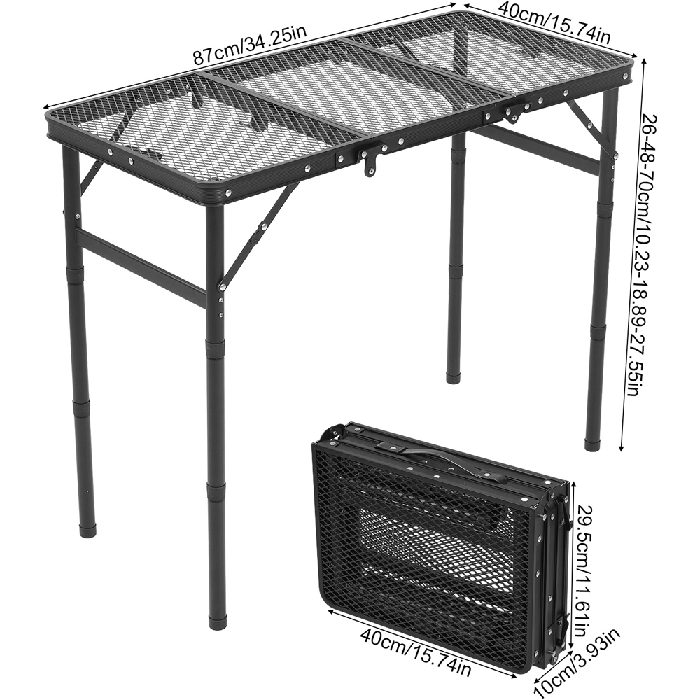 Living and Home Black Tri-fold Aluminium Height Adjustable Camping Table Image 8