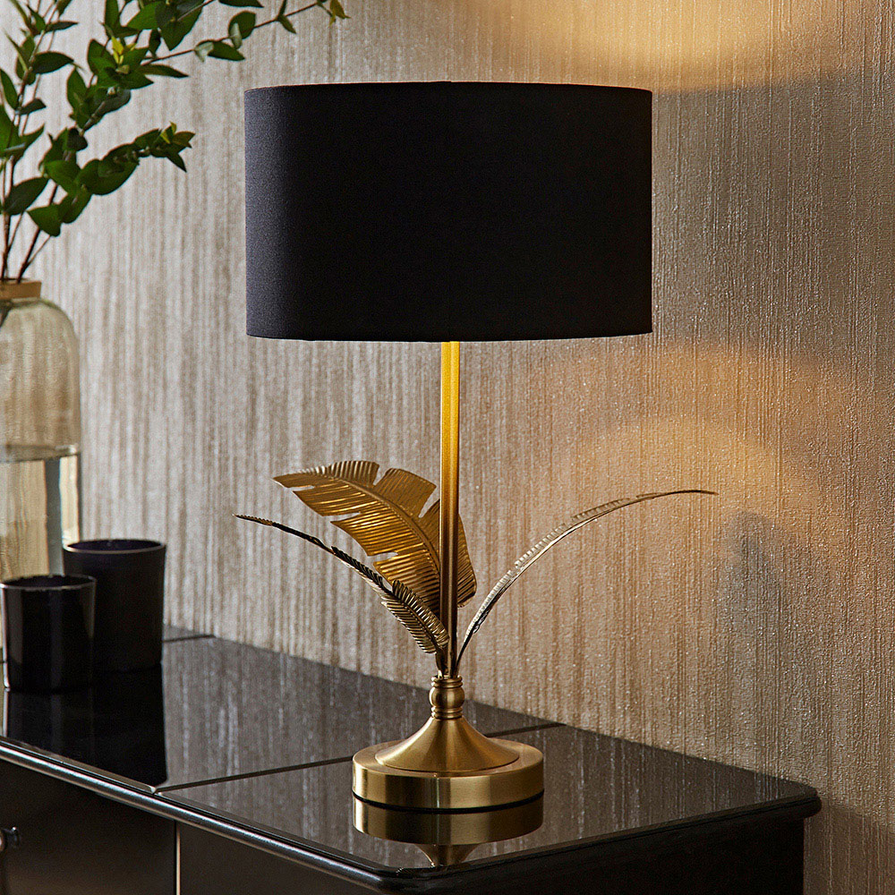 ValueLights Christina Black and Gold Palm Leaf Table Lamp and Bulb Image 6