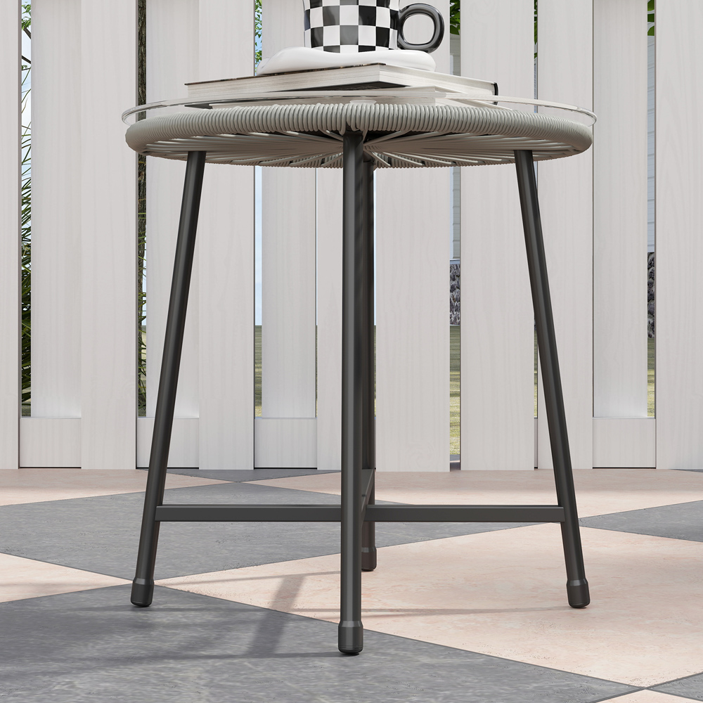 Outsunny 3 Piece Rattan Bistro Set Light Grey Image 3