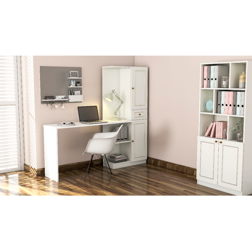 MARIE Gold White Home Office Desk with Bookcase Image 7