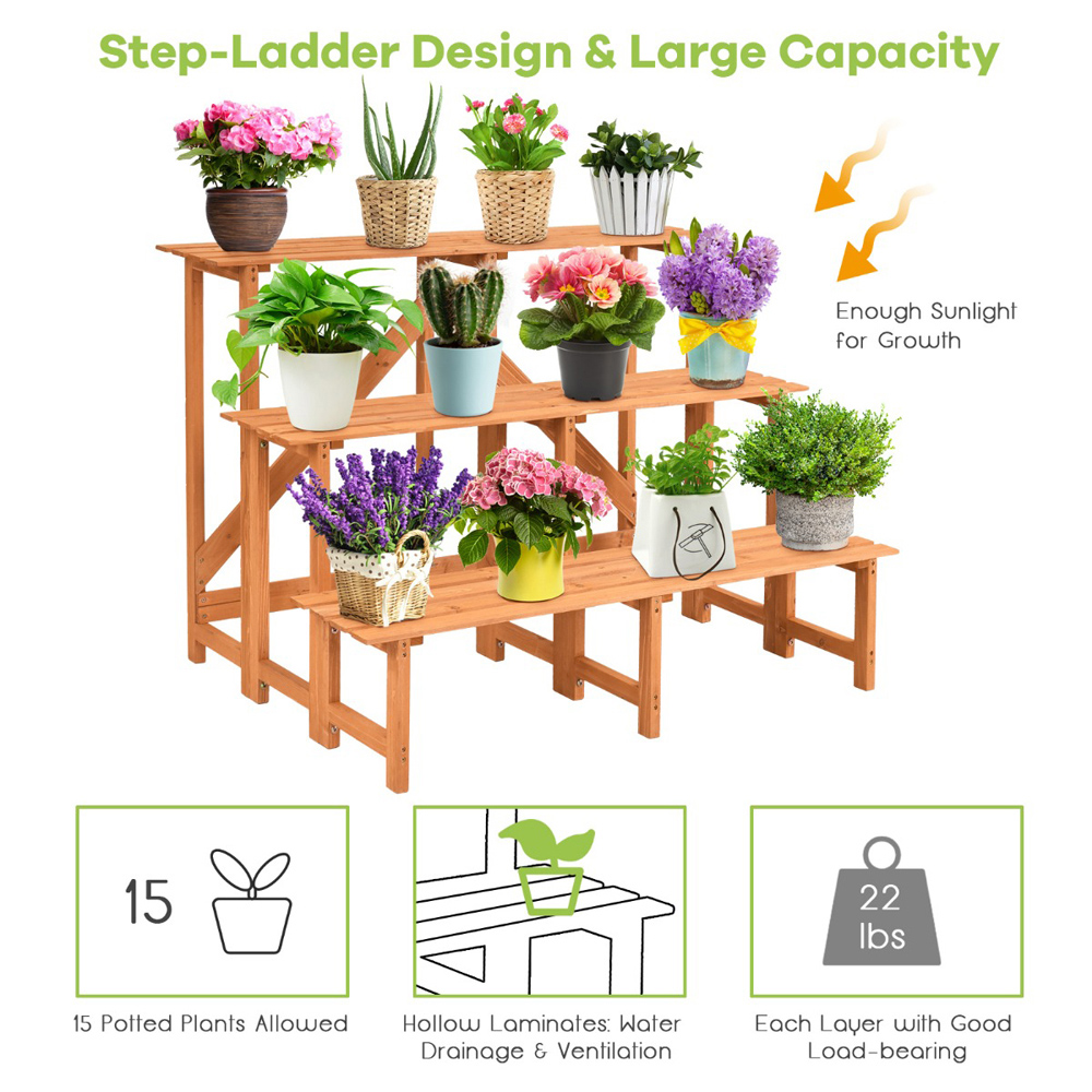 Costway 3 Tier Wooden Corner Plant Rack Image 8