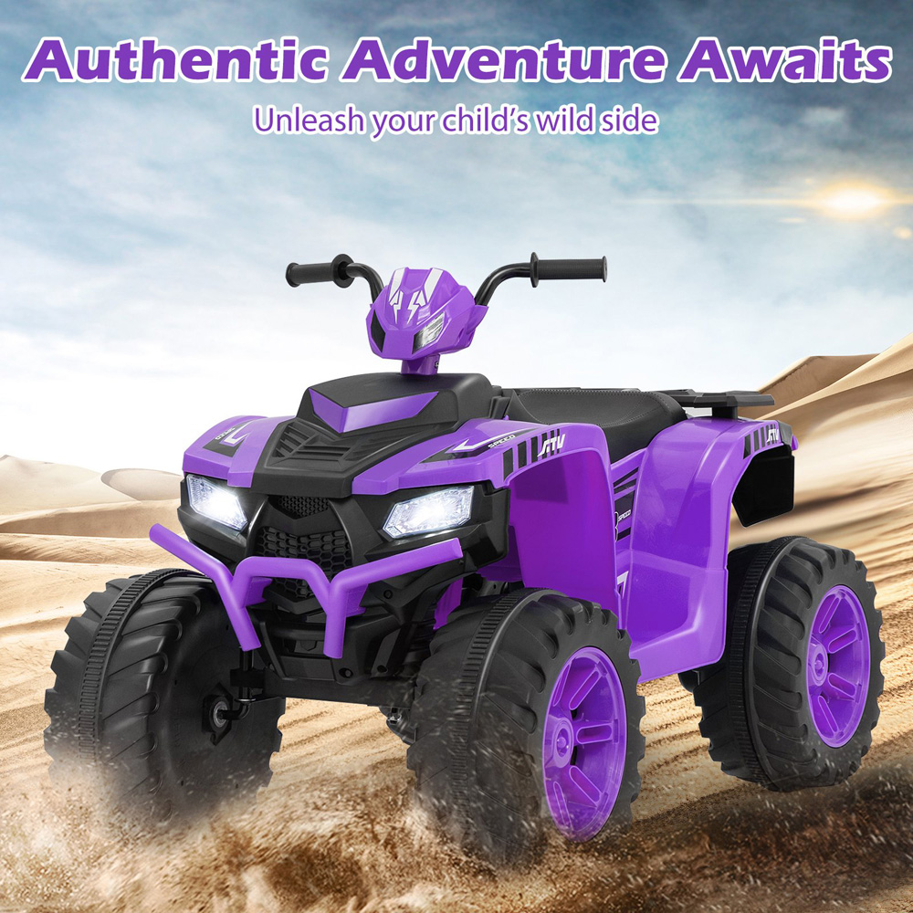 Costway Kids Purple Ride On ATV Toy Car with LED Lights and Wireless Connection 24V Image 4