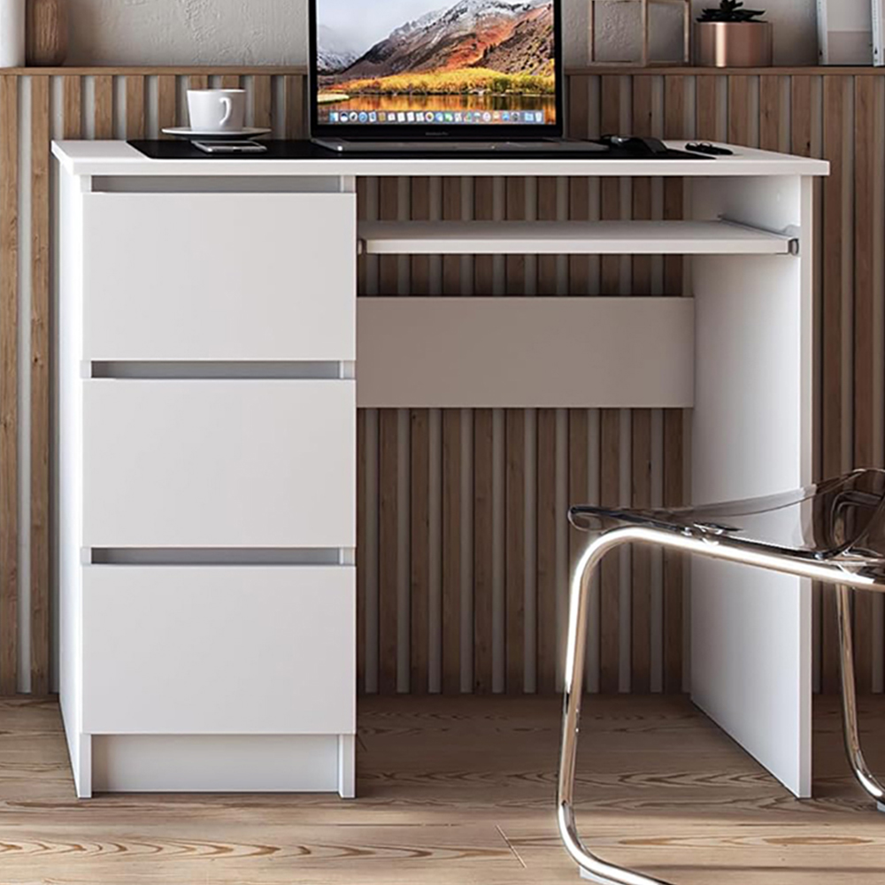 Kudl Cina 3 Drawer Computer Desk with Pull Out Tray White Image 1