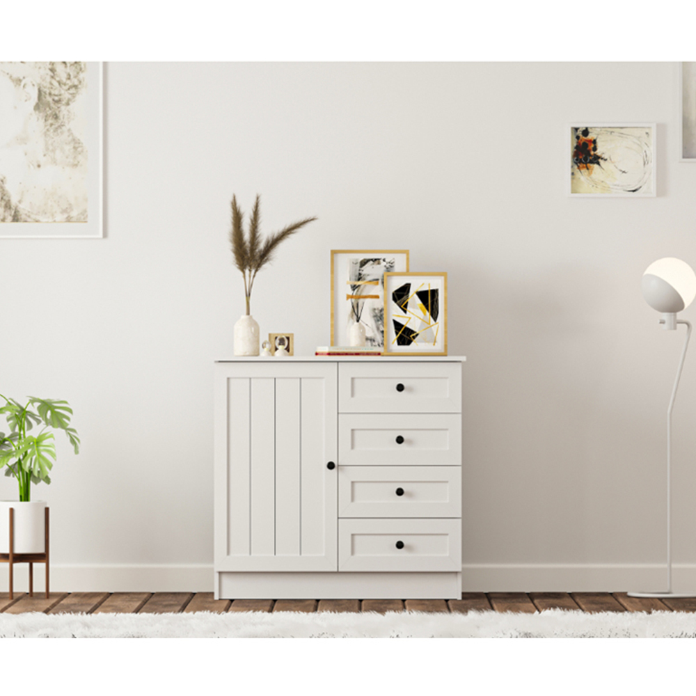 Evu VIENNA Single Door 4 Drawers White Sideboard Image 5