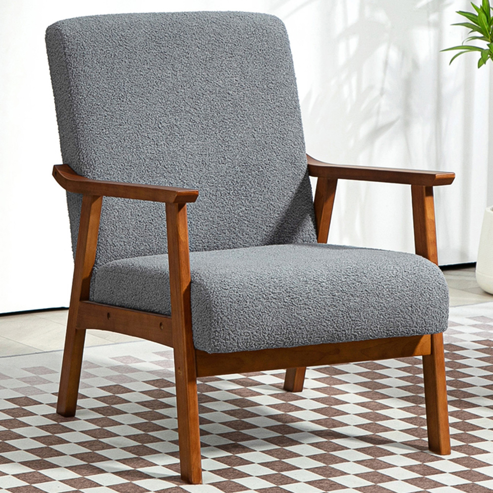 HOMCOM Grey Boucle Accent Armchair Image 1