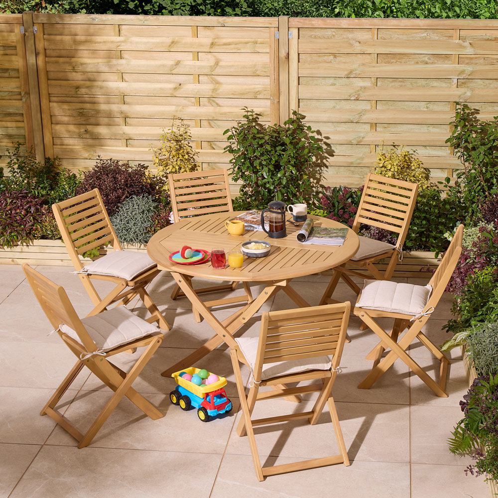 Rowlinson Ashdown 6 Seater Round Folding Dining Set with Cushions Image 1